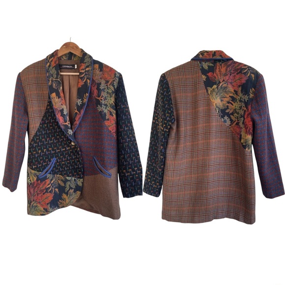 Patchwork Blazer Vintage Wool Mohair Blend Equestrian Artsy Size L